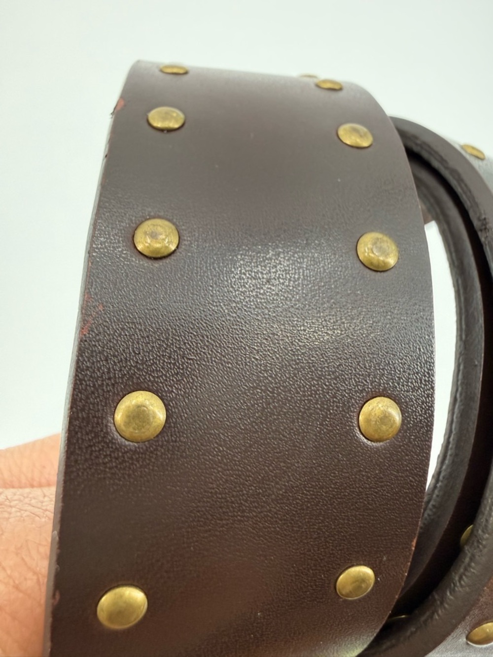 Studded Faux Leather Dark Brown with Gold Tone Buckle Classic Casual Waist Belt - Picture 4 of 9